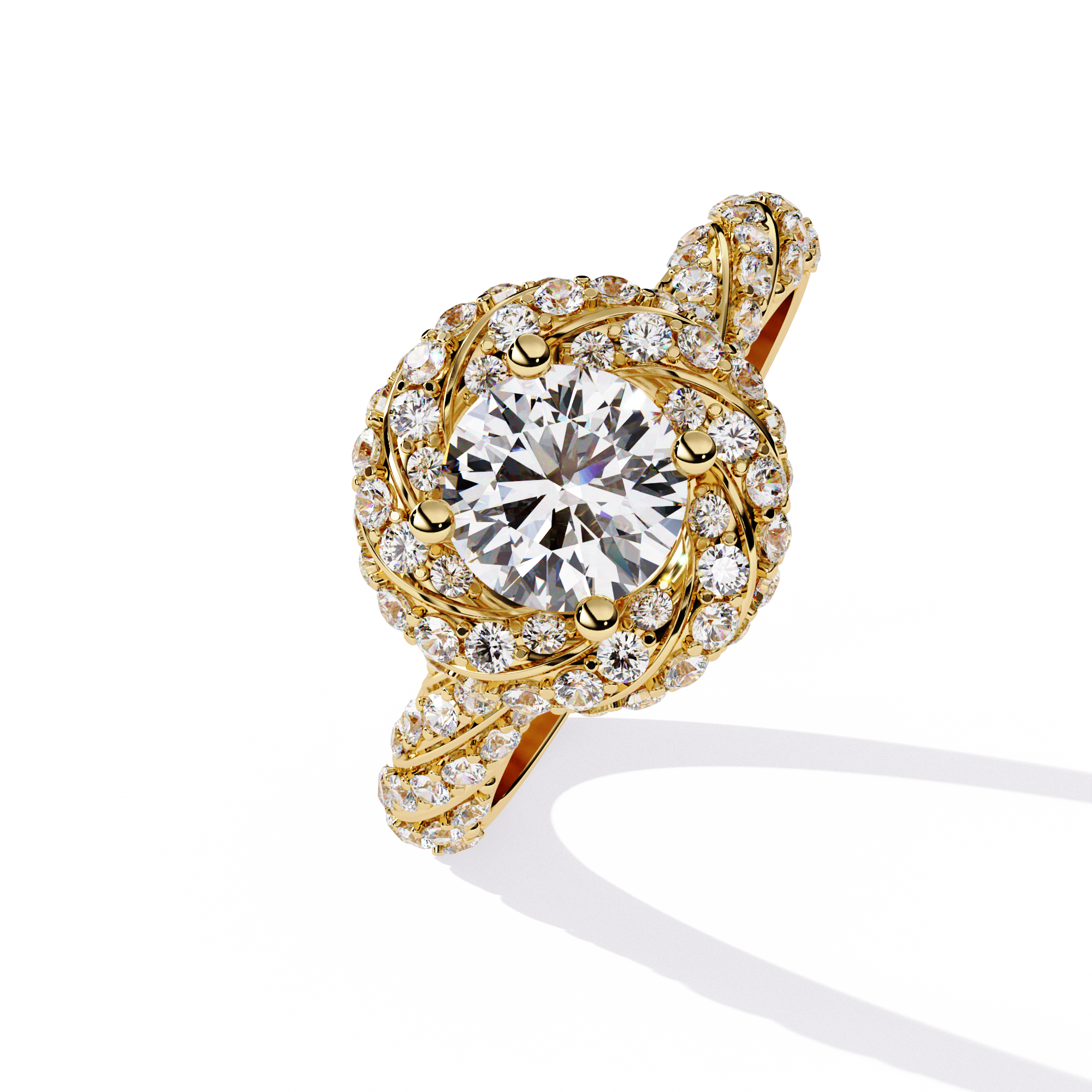 Solitairekart 1.44 ct Lab Grown Diamond Swirling Halo Ring in 14k Yellow Gold